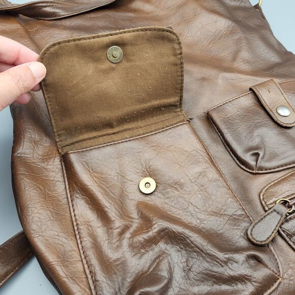 American Eagle Payless Crossbody Tote Bag Soft Brown Vinyl With Adjustable Strap - Picture 4 of 14